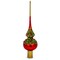 Red Pearls and Poinsettia Flowers on Glossy Red Glass Christmas Tree Topper 11 Inches